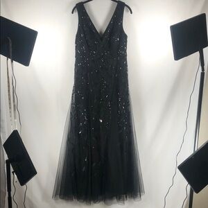 Black Whimsigoth Fiarygrunge Ethereal Leaf Embroidered V-Neck Sequin Tulle Prom